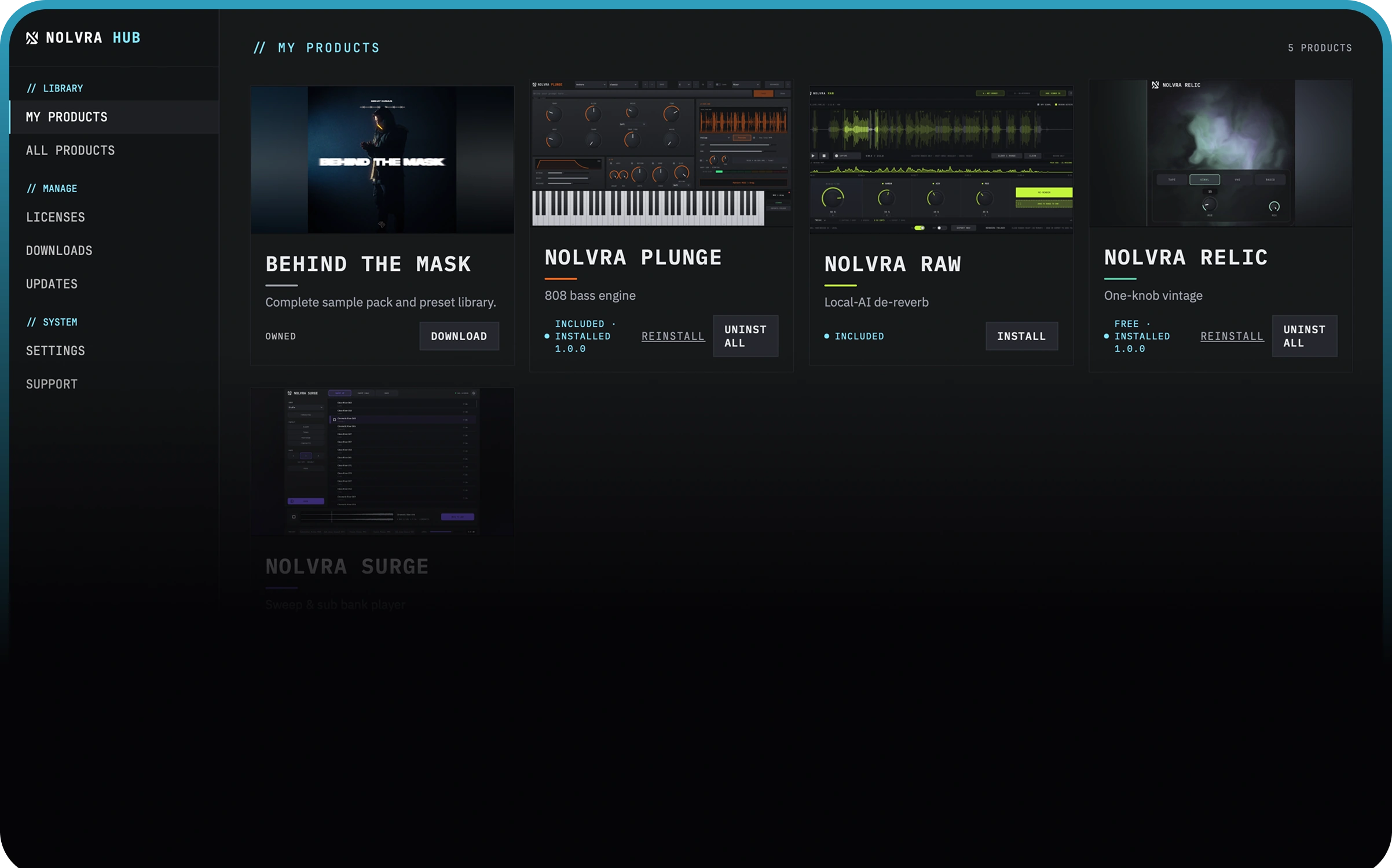 Nolvra Hub, product library
