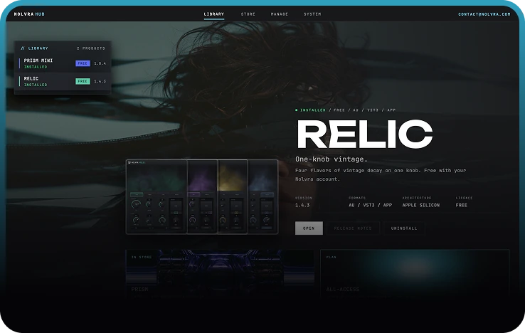 Nolvra Hub library with PRISM MINI and RELIC, both free, RELIC open
